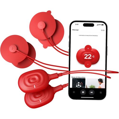 PowerDot Therabody 2.0 Duo - Stim TENS Unit for Pain Relief - Bluetooth Electrical Muscle Stimulation Device, 2 Smart Wireless NMES & TENS Pods for Muscle Pain, PMS and Menstrual Period Cramps (Red)