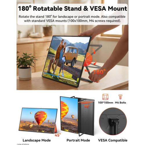 HotYeah Portable Smart TV, 23.8 1080P 2-in-1 Rolling TV & Monitor | EDLA-Certified, w/Built-in 10000mAh Battery, Support Voice Control, USB-C & HDMI, 180° Adjustable Kickstand