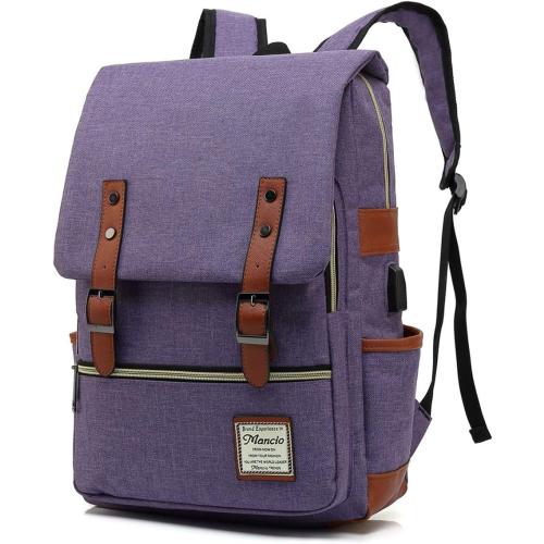 Mancio with USB Charging Port, Elegant Water Resistant Travelling Backpack Casual Daypacks College Shoulder Bag for Men Women, Fits up to 15.6Inch Laptop,Purple