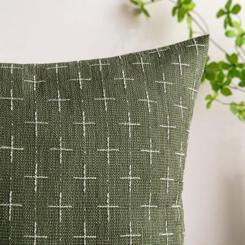 MIULEE Pack of 2 Decorative Vintage Burlap Linen Throw Pillow Covers Modern Farmhouse Pillowcase Rustic Woven Textured Cushion Cover for Sofa Couch Bed 18x18 Inch Olive Green