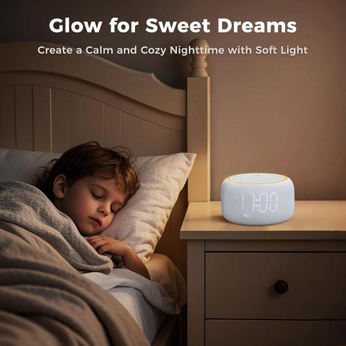 White Noise Machine Alarm Clock: Auto-Dimmable Clock for Bedrooms - 5W Stereo Bluetooth Speaker - Sound Machine with 24 Sleep Sounds for Adults Kids