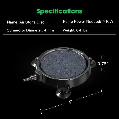 VIVOSUN Air Stone Disc 4 x 4 Inch with Shell and Sucker for Aquarium, Fish Tank and Hydroponics Air Pump