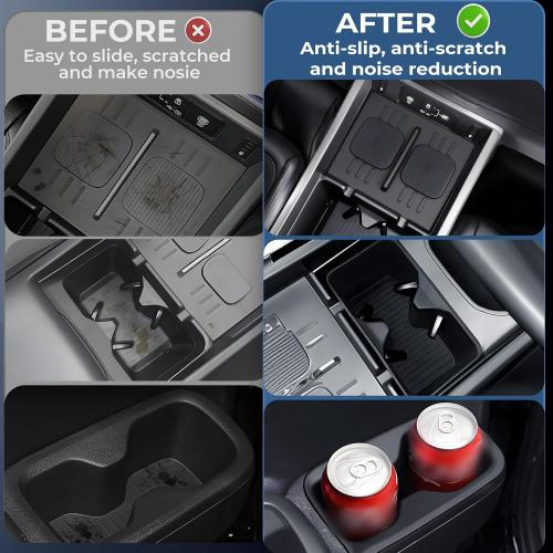 1st & 2nd Row Cup Holder Insert & Wireless Charging Protective Mat for Hyundai Santa Fe 2026 2025 2024, Center Console Interior Accessories Cup Holder & Wireless Charger Cover Pad, Black