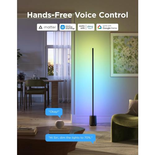 Govee Floor Lamp 3 Lite, Smart RGBIC LED Corner Lamp Compatible with Alexa, SmartThings, Matter, 1400lm Dimmable Color Changing Tall Standing Light with Music Sync for Living Room Bedroom Gaming Room