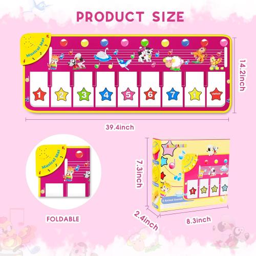 M SANMERSEN Piano Mat - Musical Keyboard Floor Playmat 39.5 Electronic Music Animal Touch Play Blanket Funny Xmas Gift Toy for 1 2 3 Year Old
