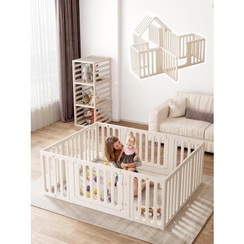 VBABY Baby Playpen, Plastic Play Pen for Babies and Toddlers 1-3, 12 Panels Large Kids Playyard, Indoor & Outdoor Baby Fence, 66 x 51, White