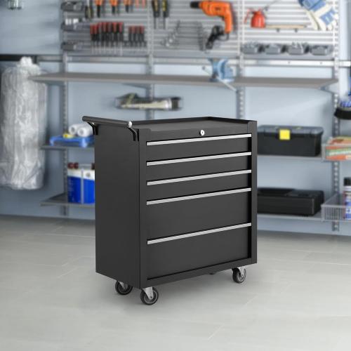 GarveeHome 5-Drawer Tool Chest, Rolling Tool Box with Wheels and Lock System, Portable Storage Rolling Tool Chest for Warehouse, Workshop & Repair Shop, Black