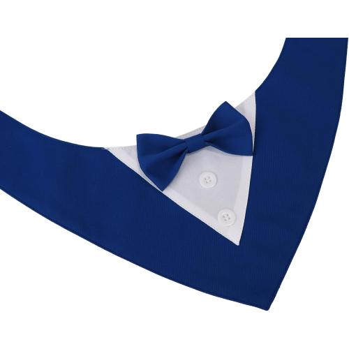 ADOGGYGO Blue Dog Tuxedo Bandana, Formal Wedding Bow Tie Collar, Adjustable Birthday Wedding Costume for Extra Large Dogs (XL)