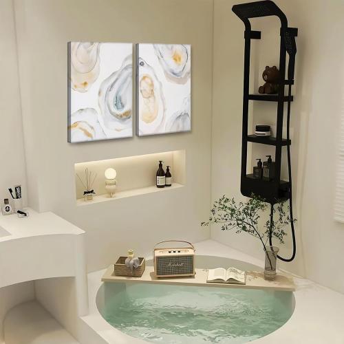 2Pcs Oyster Canvas Wall Art Abstract Coast Wall decor watercolor pictures Minimalist oyster shell prints Beach shell painting artwork for Dining room gallery Home Decoration