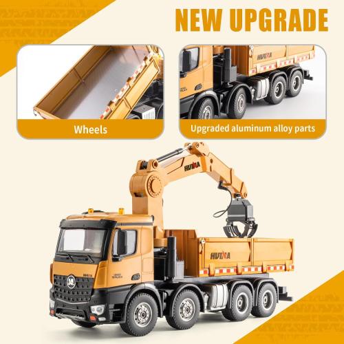 26CH Remote Control Dump Truck, 4 in 1 RC Dump Truck Wood Grabber Toy, Heavy Duty Construction Toys Vehicle, Birthday Gifts Ideas for Kids Adults, 1/14 Scale Trucks