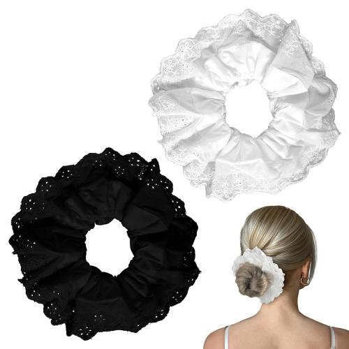 White Lace Scrunchies for Women Large Elastic Hair Ties Ropes Lace Double Layer Fancy Satin Hair Ties Ponytail Holder Hairs Accessories for All Hairs Types and Textures