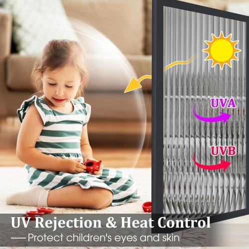Beautyhero Adhesive Reeded Glass Window Privacy Film, Shatterproof Fluted Frosted Glass Clings, Waterproof 3D Decorative Window Coverings for Bathroom, Cabinet, Front Door, 35.4 x 78.7 Inch