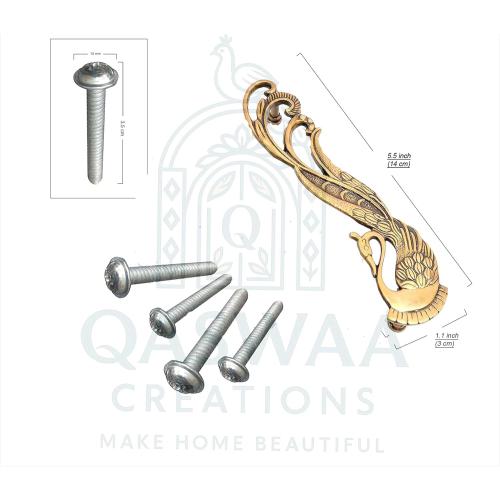 Peacock Design Brass Door Handle Pair, Antique Heavy Duty Decorative Vintage Door Handles,Pull for Dresser Cupboard Drawer Home Furniture Hardware Accessory, (5.5 Inches)