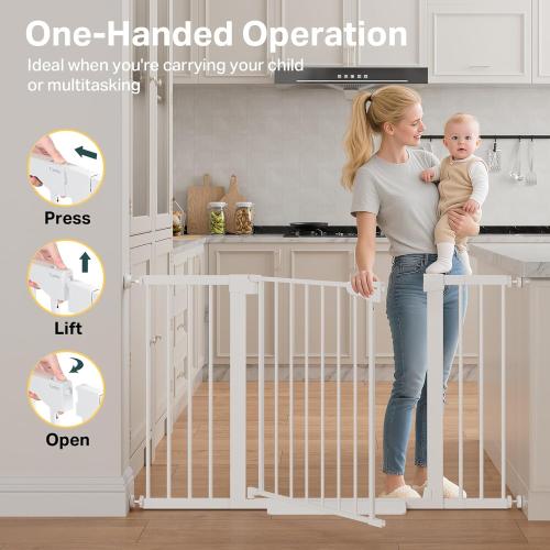 Cumbor 2 Pack 29.7-51.5 Extra Wide Baby Gate for Stairs, Easy Walk Through Dog Gates for Doorways, Pressure Mounted Pet Gate Indoor, Safety Auto-Close Child Gate for Kids with 4 Wall Cups, White