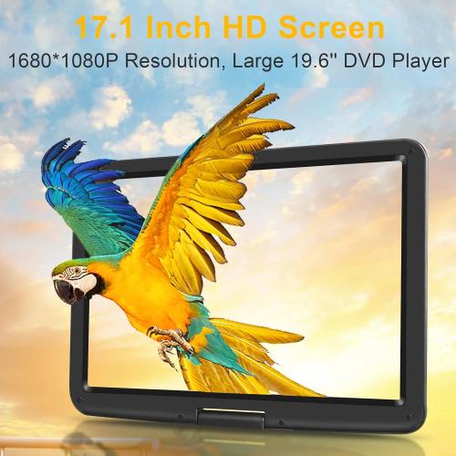 19.6 Portable DVD Player with 17.1 Large HD Screen, 5 Hours Rechargeable Battery, DVD Player Portable with Car Charger, Support USB/SD Card/Sync TV and Multiple Disc Formats, High Volume Speaker