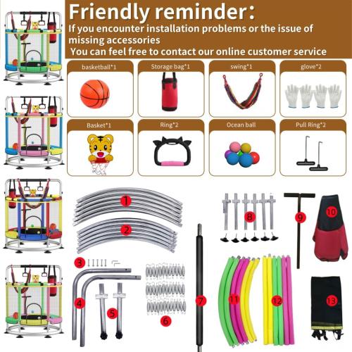 Trampoline for Kids with Enclosure, 440lbs Capacity Indoor & Outdoor Toddler Trampoline with Adjustable Gymnastics Bar & Toys, Gifts for Boys & Girls