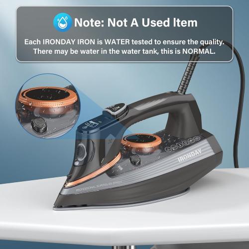 Steam Iron for Clothes with LCD Screen, 1700W Iron Non-Stick Ceramic Soleplate, Auto Shutoff, Self-Cleaning, Anti-Drip, Steam Burst, Spray Mist 10.14oz Water Tank Ironing Clothes for Home,Grey