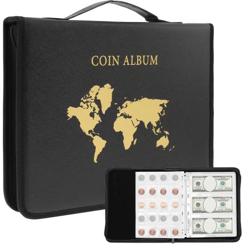 Coin Collection Book Holder Organizer, Fireproof Coin Collection Album Holder for Collectors, Coin Holder Book, 200 Pockets Coin Collecting Album & 30 Sleeves Money Storage Case