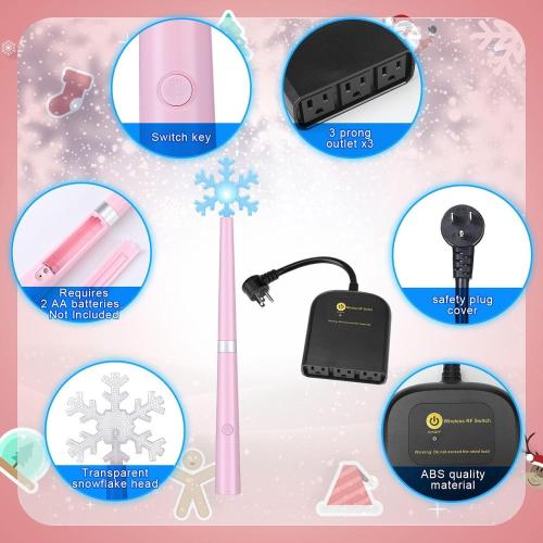 Magic Christmas Wand Wireless Remote Control Outlet, Christmas Tree Wand Lights Controller Xmas Decoration Outdoor Indoor Turn on Off Switch Kit with 100 Ft Range(Three 3-pin Plugs,Pink)