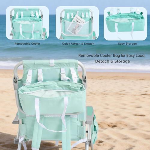 SUNNYFEEL Low Beach Chair 2 Pack, 5-Position Lay Flat Reclining, Backpack Portable Folding Chairs with Cooler Bag & Cup Holder, Heavy Duty 350 LBS, Compact for Beach, Camping, Travel‼️ light dirt spots‼️