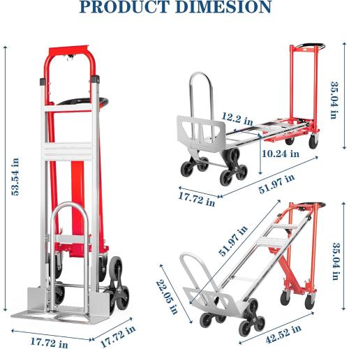 Convertible Hand Truck -1,000 lb Heavy-Duty Aluminum & Steel Dolly, 3-in-1 Mode with Stair-Climbing Wheels & 5 Swivel Casters for Warehouse, Moving, Delivery