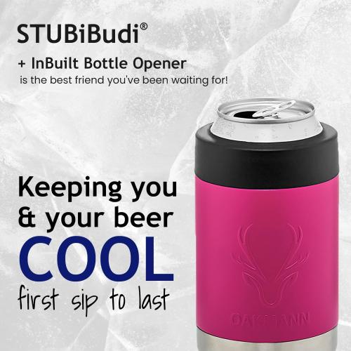 OAKMANN Beer Cozy with Bottle Opener, Insulated Can Cooler 12 oz Bottle Holder, 3 in 1 Stainless Steel Insulator, 4 in 1 Universal Can Coozie for Cans Bottles Seltzer, Beer Gifts for Her - Pink