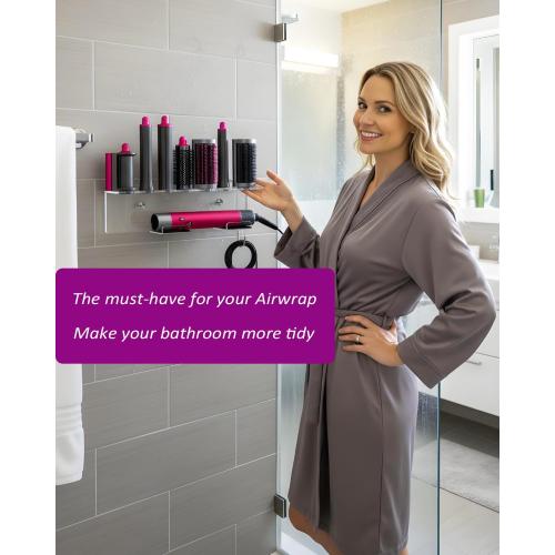 Wall Mount Holder Compatible with Airwrap – Clear Acrylic Organizer Rack for Hair Styler & Attachments, Space Saving Wall Storage for Bathroom or Vanity