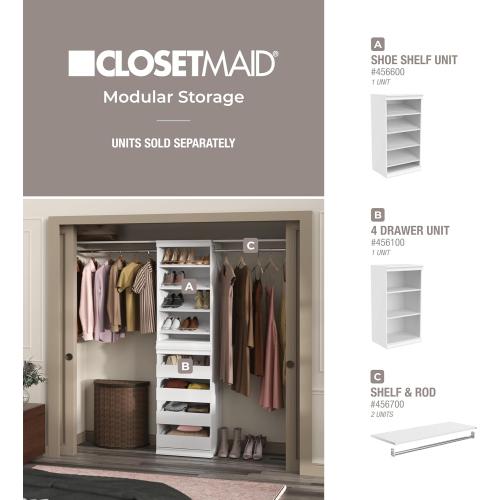 ClosetMaid Modular Storage Angled Shelves, Wood Closet Organizer Adjustable, Stacking, Full Backer, Decorative Trim, White, Shoe Shelf Unit