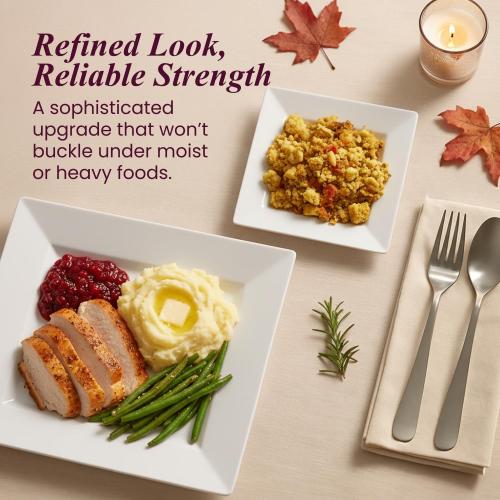 Aya's 100ct Square Plastic Disposable Plates, White - 9.5-Inch 50 Dinner and 6.5-Inch 50 Salad Plates for Party - Heavy-Duty Hard Plastic Design for Wedding, Event, Christmas, and Thanksgiving