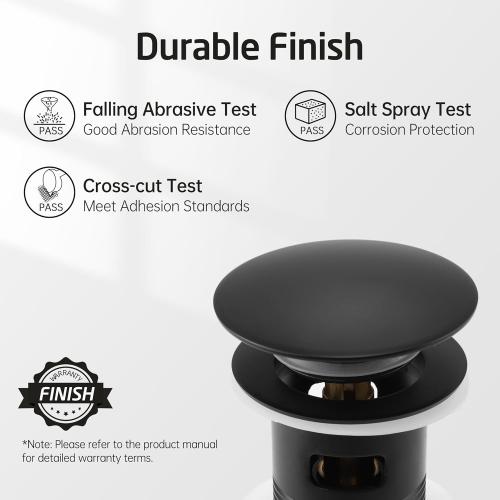 Black KES Bathroom Sink Drain with Overflow Vessel Sink Stopper Pop Up Drain Assembly Matt Black for 1.6-1.9 Sink Hole, All Metal Rustproof Brass and 304 Stainless Steel, S2008A-BK