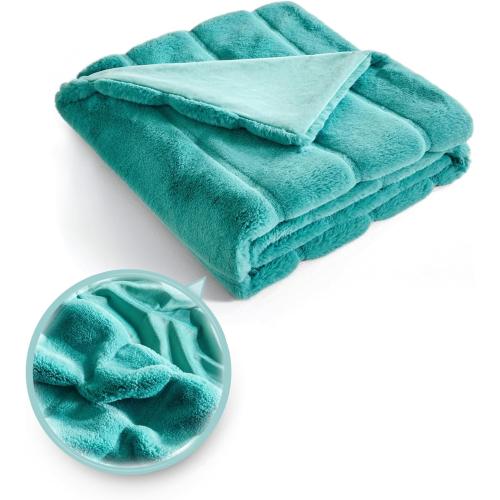 Sophia & William Teal Faux Rabbit Fur Throw Blanket, Micro Mink Dual-Sided Cozy Soft Blankets, Plush Fuzzy Fluffy Blanket for Couch Bed Sofa, Machine Washable, Twin(60 x 80)