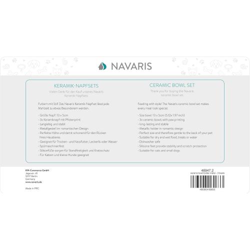 Navaris Ceramic Pet Bowl Set - Small Dogs, Puppies, and Cat Food Bowl with Non-Slip Retro Metal Stand - Dog or Cat Bowls for Indoor Cats and Dogs - Set of Bowls, 10.8 oz Each