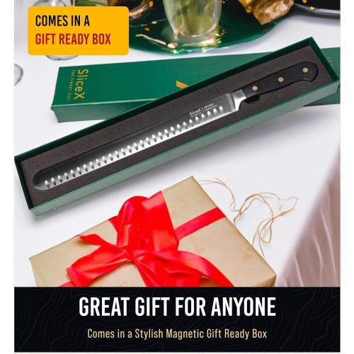 Brisket Slicing Knife – 12 Brisket Knife, BBQ, Grilling Gifts For Men – Razor Sharp German Steel, Full Tang, Ergonomic Handle