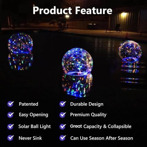 Pool Chlorine Floater with Colorful Solar Ball Lights, Floating Pool Chlorine Dispenser for 4x3” Chlorines Tablets, Easy Opening Chlorines Tablet Holder Floater, Anti-Sinking Spa Chemical Dispenser