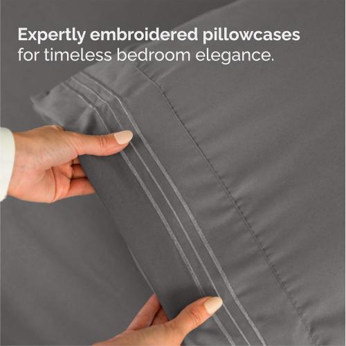 Queen Size 4 Piece Sheet Set - Breathable & Cooling Sheets - Dark Grey