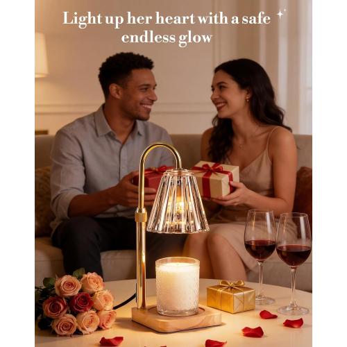 Marycele Candle Warmer Lamp with Timer & Dimmer - Mothers Day Gifts for Women Mom Her, Aesthetic Office Home Decor, Adjustable Height Wax Melter for Candle Jar & 3-Wick Candles (2 Bulbs Included)