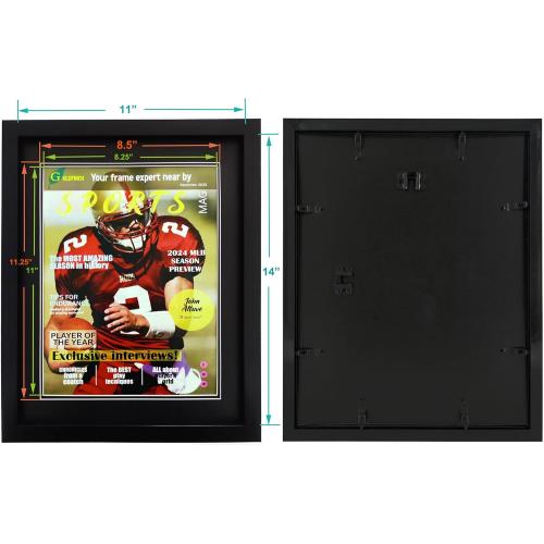 Goldfinch 4 Packs Sports Magazine Frame Displays Magazines Measuring 8.5 x 11.25 or 8.25 x 11 inches with Double Black Core Matting, Deep Frame Moulding, with Installed Hangers