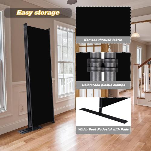 Room Divider, 4 Panel Folding Privacy Screens with Wider Feet, Black | 88 W X 71 H Room Divider Panel, Stable Frame Structure, Flexible Space Separator, Portable wall divider for Room Partition