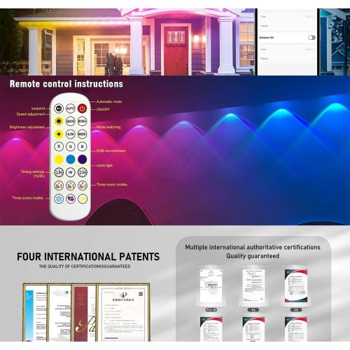 Bluetooth Permanent Outdoor RGB Intelligent Colorful Eaves led Lights,App and Remote Control,DIY Scene Modes,Waterproof,for Christmas,House Decorations,100ft. (EU)