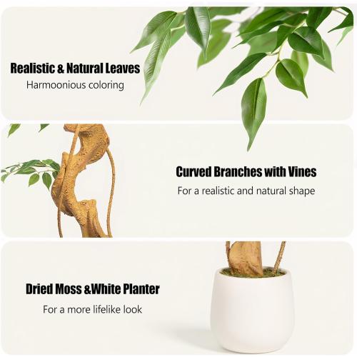 Artsleafy 6ft Large Ficus Artificial Trees in White Pot, 72 Tall Fake Silk Tree with Natural Curved Trunk, Lush Faux Ficus Tree for Indoor Home Decor, Living Room, Office & Patio