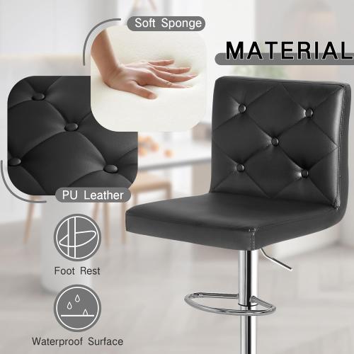 VECELO Adjustable Bar Stools with Back, Bar Height Stools for Kitchen Counter, Bar Stools Set of 2, X-Large Size, 17.3 D x 16.5 W x 45 H, Black