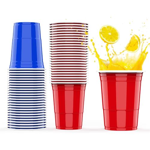 AOLUXLM Plastic Cups60 Count, Disposable Repeatable Party Cups 100pcs Colourful Cups 480ml /16OZ  10 Balls, for Christmas Birthday Wedding Indoor and Outdoor Event