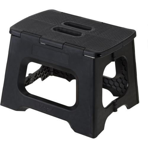 Color blue and grey Vigar Compact Step Stool Foldable, 9-inch Step Stools for Adults up to 330 Pound, Lightweight Stool, Non-Slip Folding Step Stool, Black