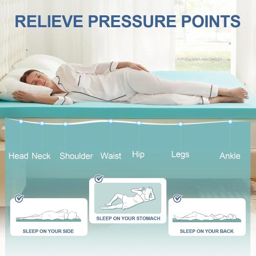 LIGHT BLUE 2 Inch Memory Foam Mattress Topper Full, Mattress Pad Gel Infused Foam Bed Topper, Ventilated Soft Blue,Full Size