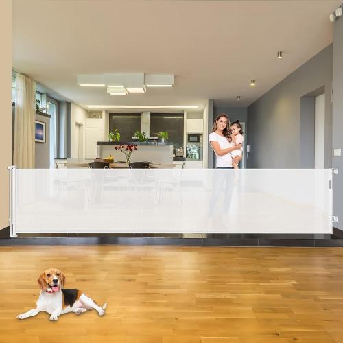 Mom's Choice Awards Winner - 110 Inch Extra Wide Baby Gate for Large Openings Retractable Baby Gates Indoor Outdoor Extra Long Dog Gate for Doorway Stair Gates for Kids or Pets Extra Large Dog Gate