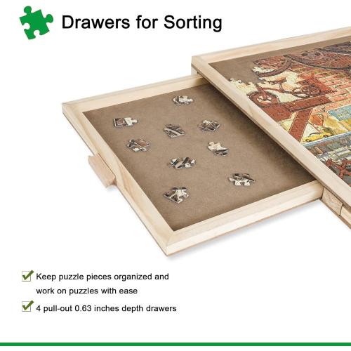ALL4JIG 1500 Pieces Rotating Puzzle Board with 4 Drawers and Cover,25x34 Portable Wooden Jigsaw Puzzle Table for Adults,Lazy Susan Spinning Puzzle Boards Birthday Gift for mom