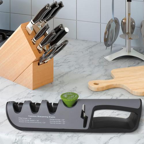 4 in 1 MAJAZ Knife & Scissor Sharpener, Tungsten Steel, Diamond & Ceramic Slots for Different Functions, Adjustable Angel to Fit All Knives Styles ( Kitchen, Fillet, Pocket, Hunting & Tactical Knives)