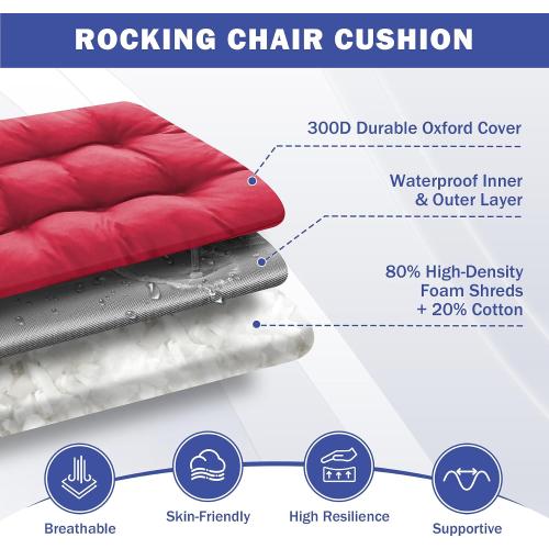 IPYNBAP Rocking Chair Cushion, Waterproof and Fade-Resistant Patio Chair Cushions, Tufted Chair Pads for Rocker Furniture, 17x17 Inch, Indoor/Outdoor Seat Cushions with Ties, Burgundy
