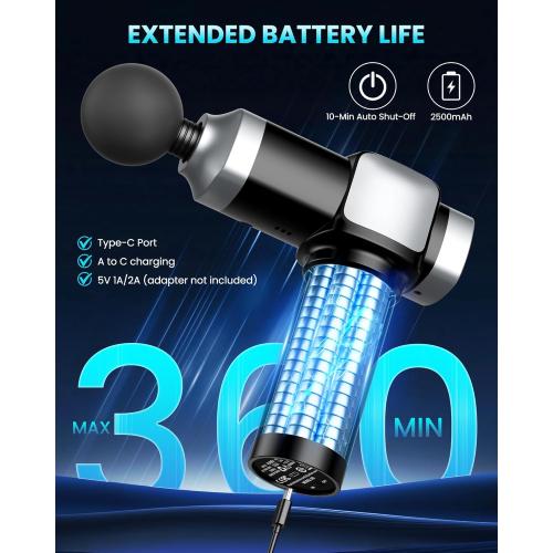 Deep Tissue Massage Gun, Portable Percussion Electric Muscle Massager for Pain Relief, Handheld Massagers with 30 Speeds & 6 Attachments for Back and Neck, Gifts for Men Women