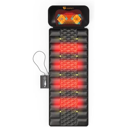 Massage Mat, Detachable Neck Massager, Full Body Vibration Heating, Massage Pad with 10 Vibrating Motors and 9 Speed Settings for Home Office Use, Gift for Men Women Parents Christmas,Black